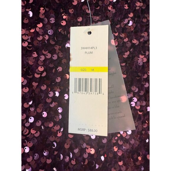 Nanette Lepore Plum Purple Sequin Short Sleeve Top NWT Size M - Picture 5 of 5